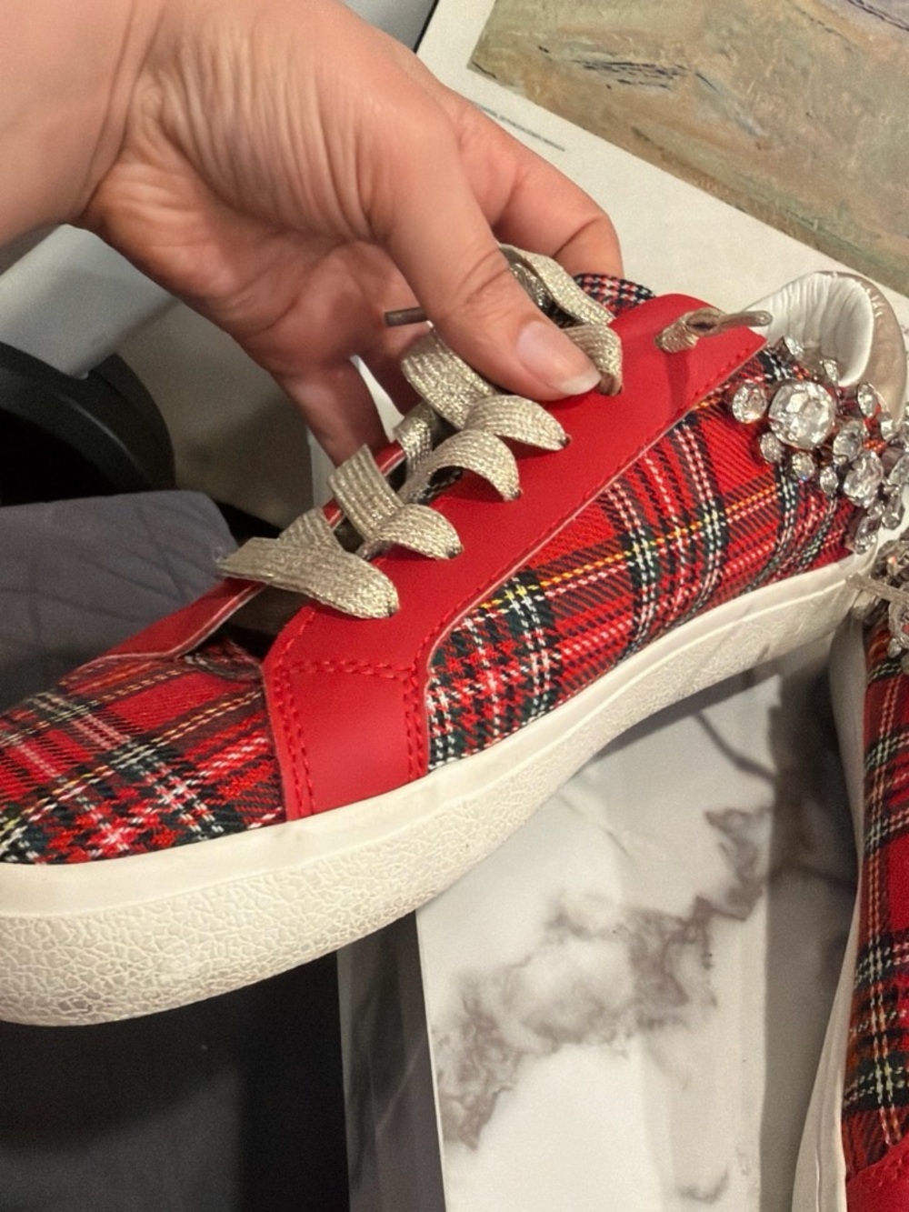Vintage Havana Red Plaid Star Embellished Women’s Sneakers size 8 - Picture 6 of 8